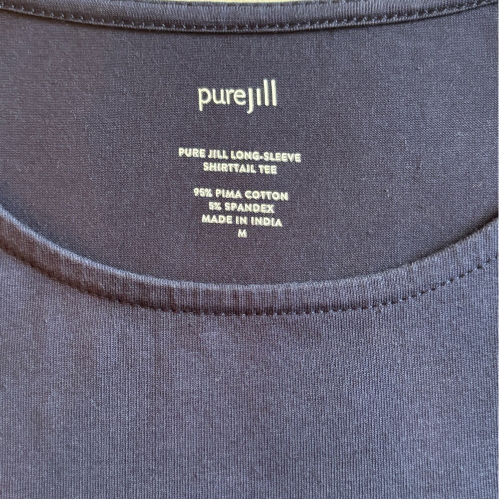 Pure Jill Women's Tee Long Sleeve Navy Shirttail Top Crewneck Oversized Size M - Picture 7 of 8